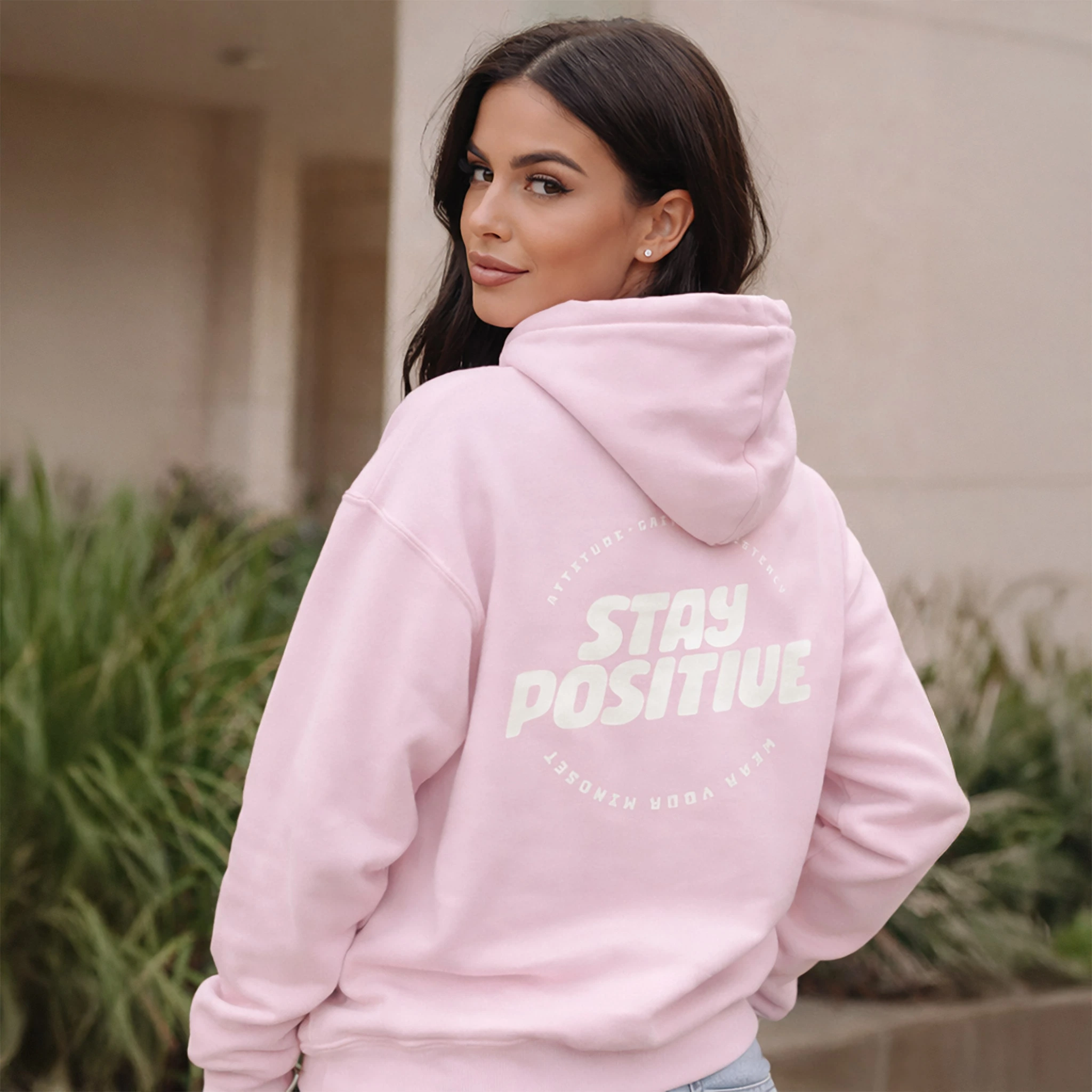 Stay Positive Puffed Letter Essential Hoodie
