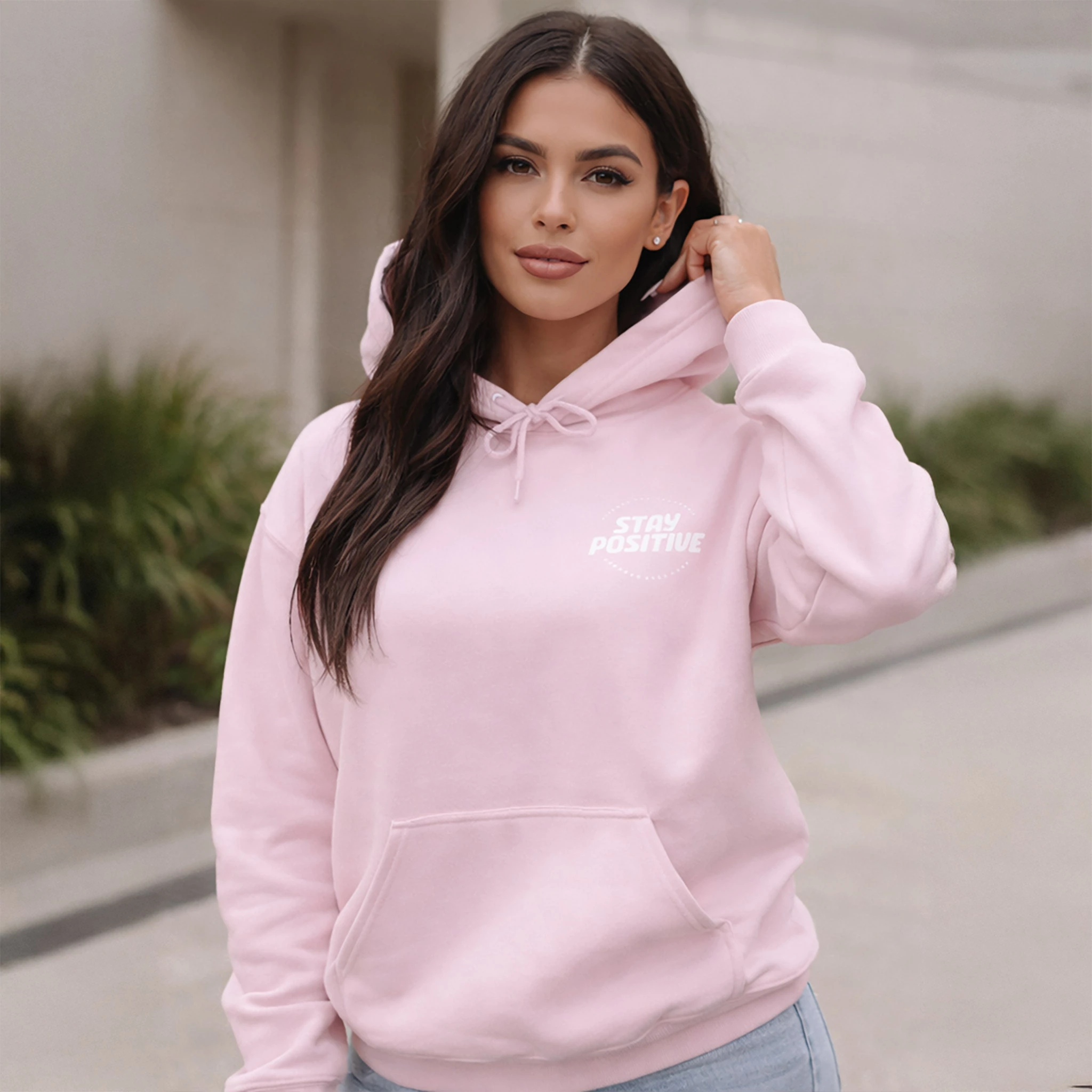 Stay Positive Puffed Letter Essential Hoodie