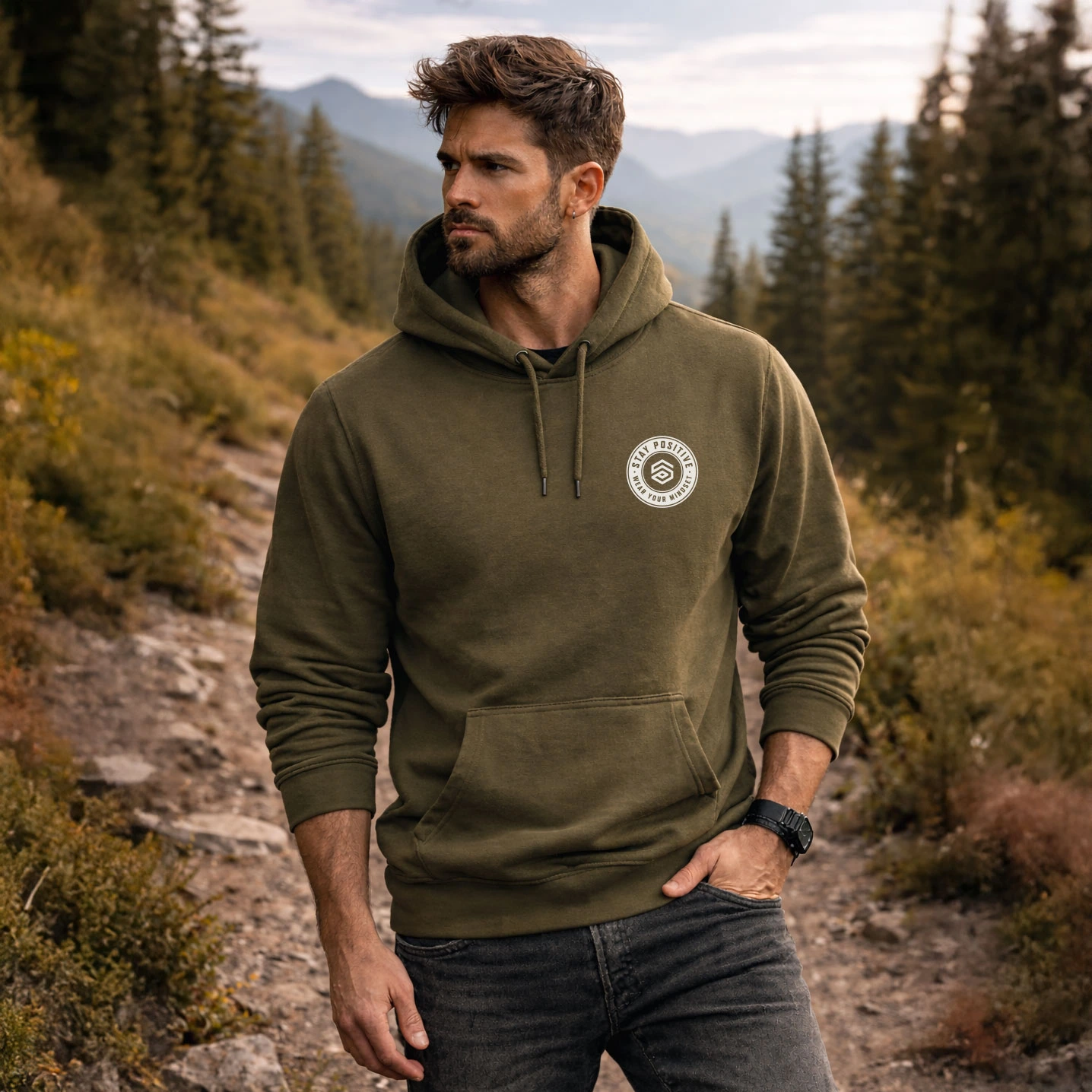 Stay Positive Thick Circle Premium Hoodie